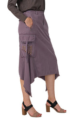 Silk Sharkbite skirt with embroidery in Violet